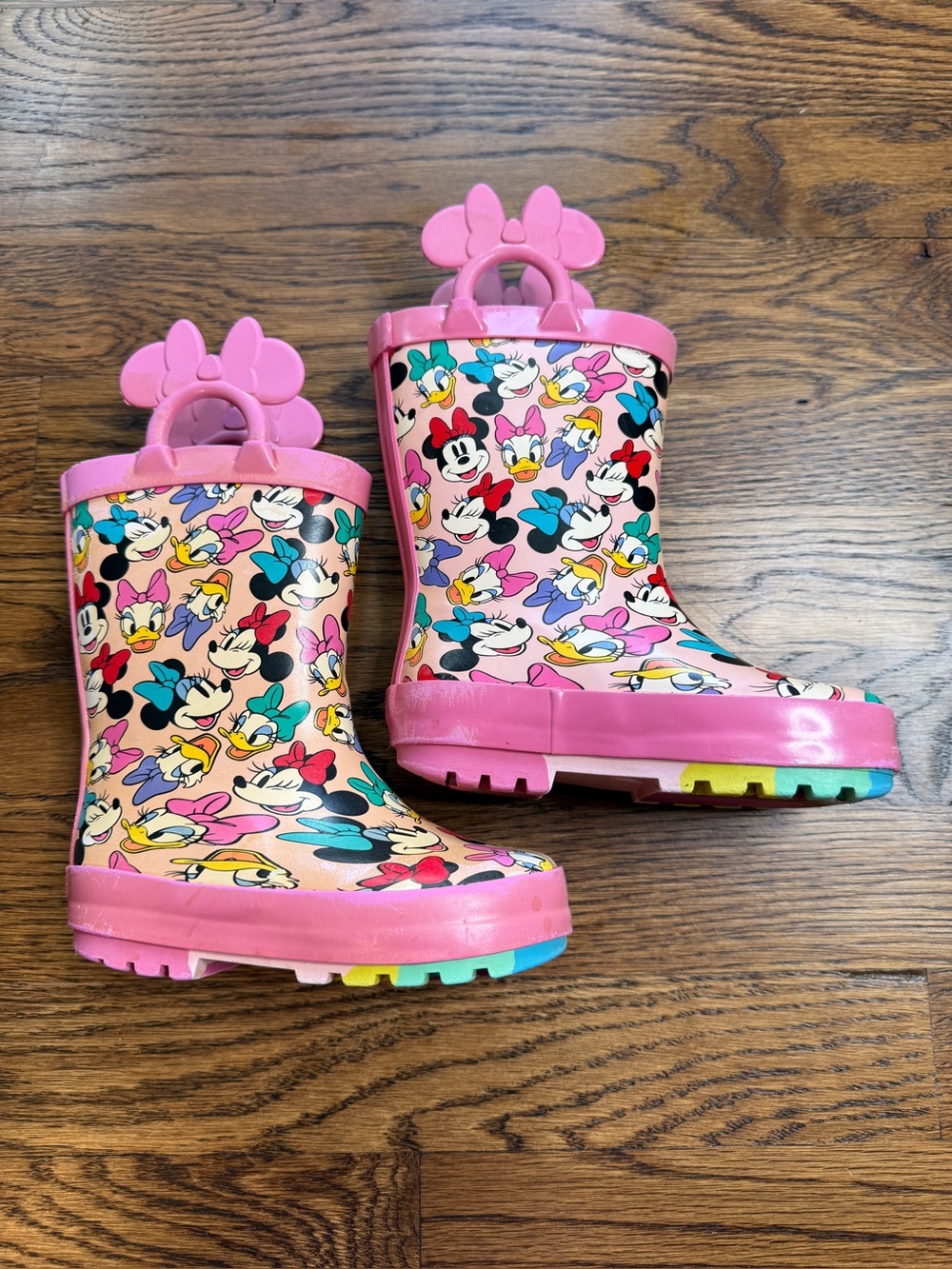 Disney Jr. Girls Minnie Mouse Patterned a Pink Toddler Rain Boots Size 5-6